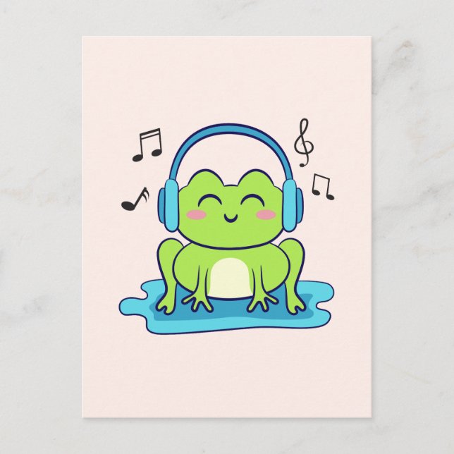Cute Frog lyssnar på musik Vykort (Framsida)