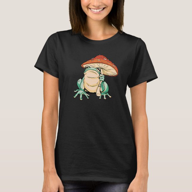 Cute Frog med Mushroom Umbrella Countrycore Cotta T Shirt (Framsida)