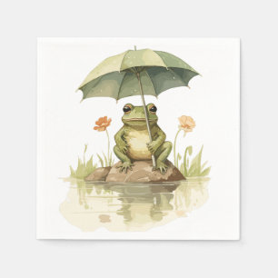 Cute Frog med paraply vid Sjö Pappersservett