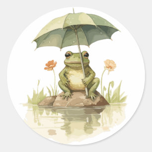 Cute Frog med paraply vid Sjö Runt Klistermärke