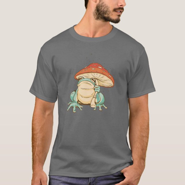 Cute Frog med svampparaply T Shirt (Framsida)