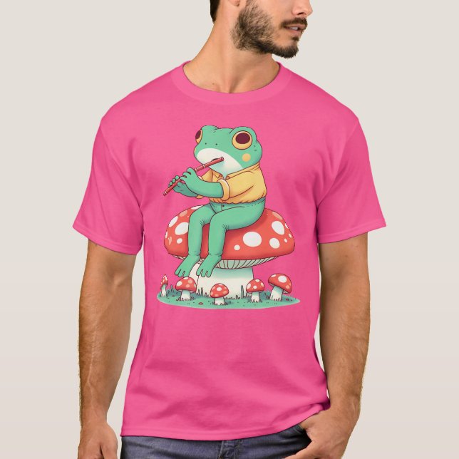 Cute Frog Mushroom-uppspelning Flute T Shirt (Framsida)