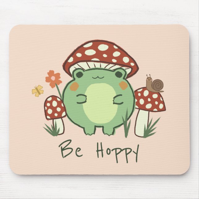 Cute Frog och svampar får Hoppy Mousepad Musmatta (Framsidan)