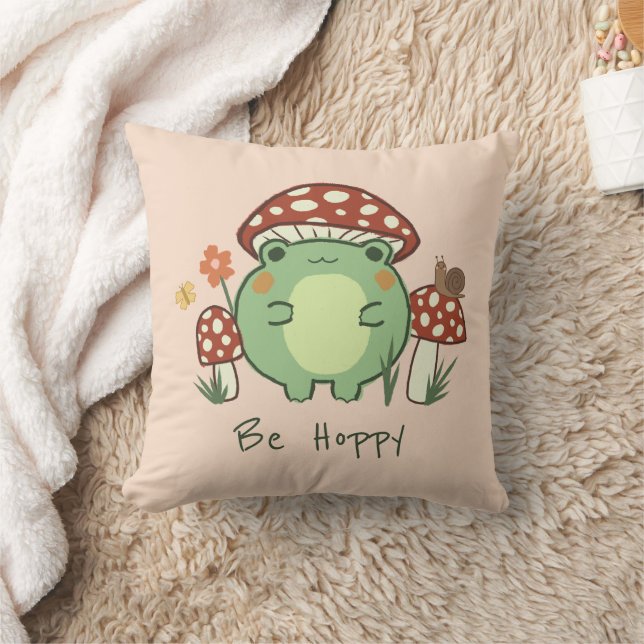 Cute Frog och svampar får vara hovmossar Tecknad Kudde (Filt)