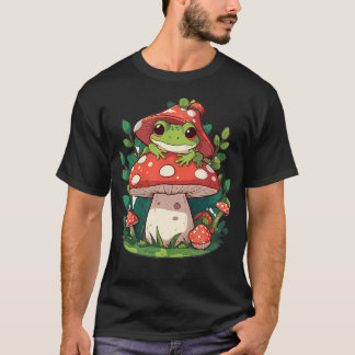 Cute Frog On Mushroom Cartoon Aesthetic T Shirt