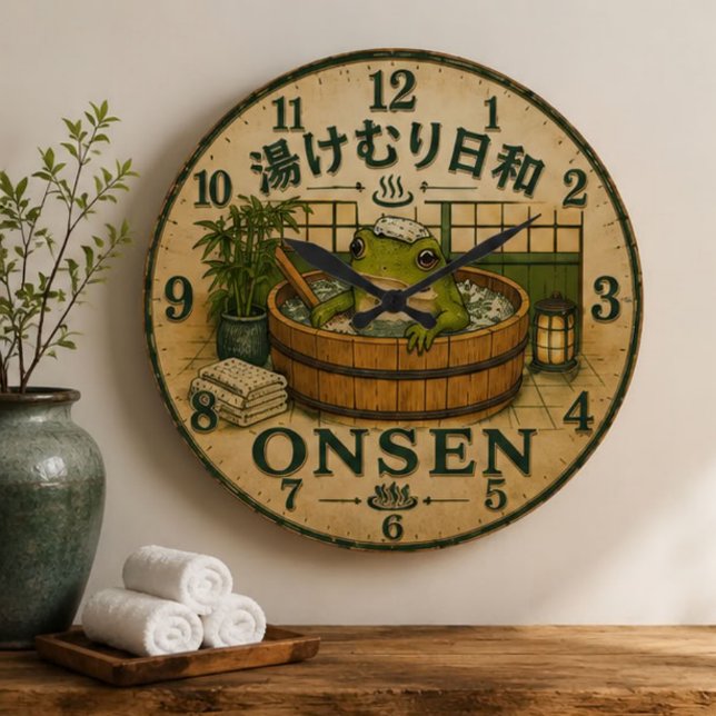 Cute Frog Onsen Stor Klocka (Skapare uppladdad)