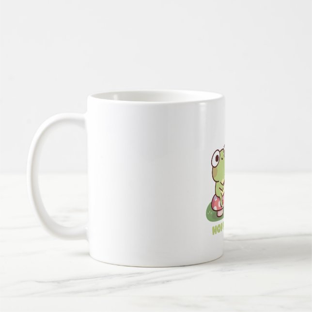 Cute Frog på Campfire Hoppy Camper Pun Kaffemugg (Vänster)