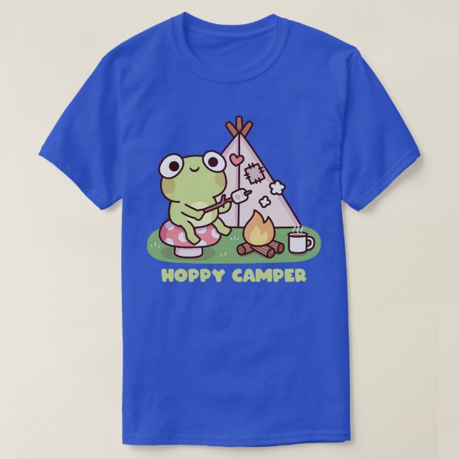 Cute Frog på Campfire Hoppy Camper Pun T Shirt (Design framsida)