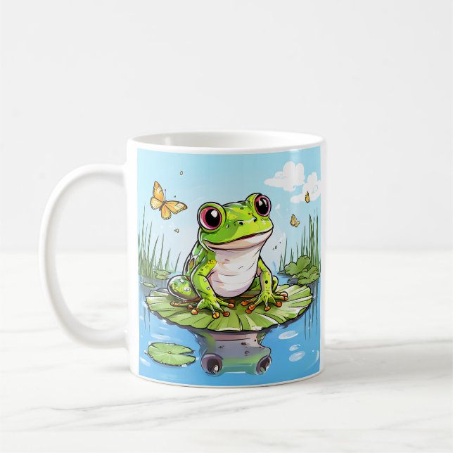 Cute Frog på en Lily Pad Cute-Personlig Kaffemugg (Vänster)