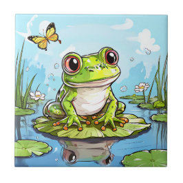 Cute Frog på en Lily Pad Cute-Personlig Kakelplatta