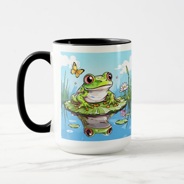 Cute Frog på en Lily Pad Cute-Personlig Mugg (Vänster)