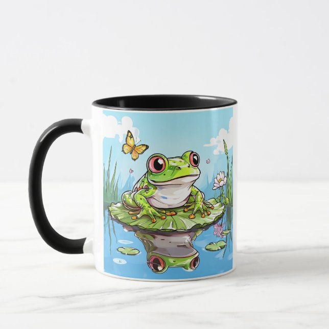 Cute Frog på en Lily Pad Cute-Personlig Mugg (Vänster)