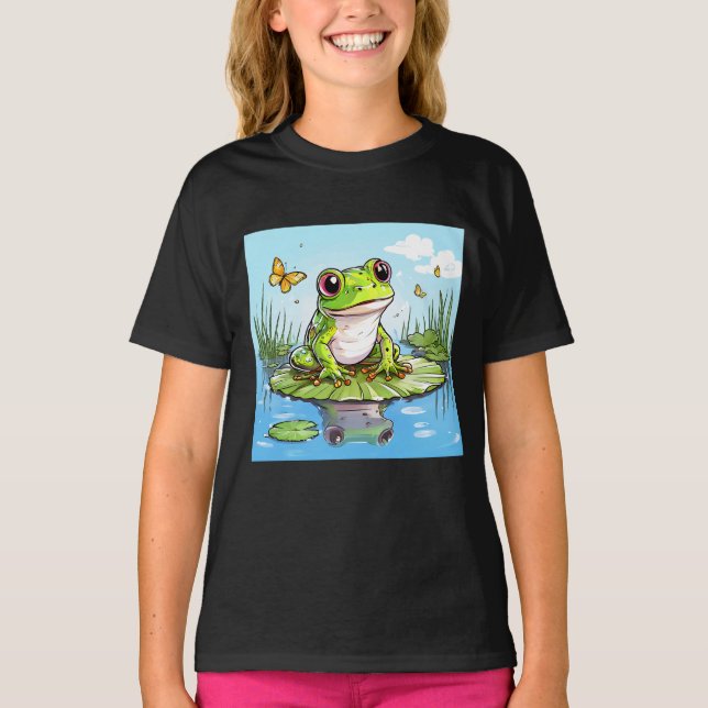 Cute Frog på en Lily Pad T Shirt (Framsida)