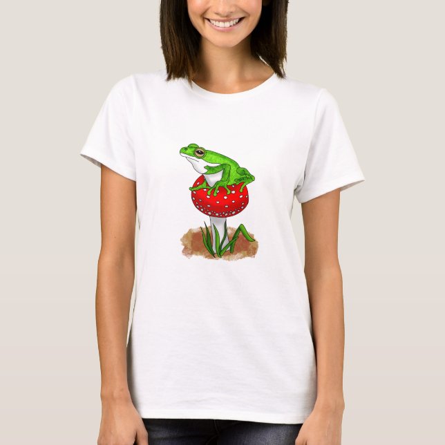 Cute Frog på en svamp Whimsical Art T Shirt (Framsida)
