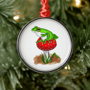 Cute Frog på en svampjul Julgransprydnad Metall