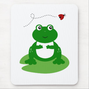 Cute Frog på Lily Pad med Ladybug Illustration Musmatta