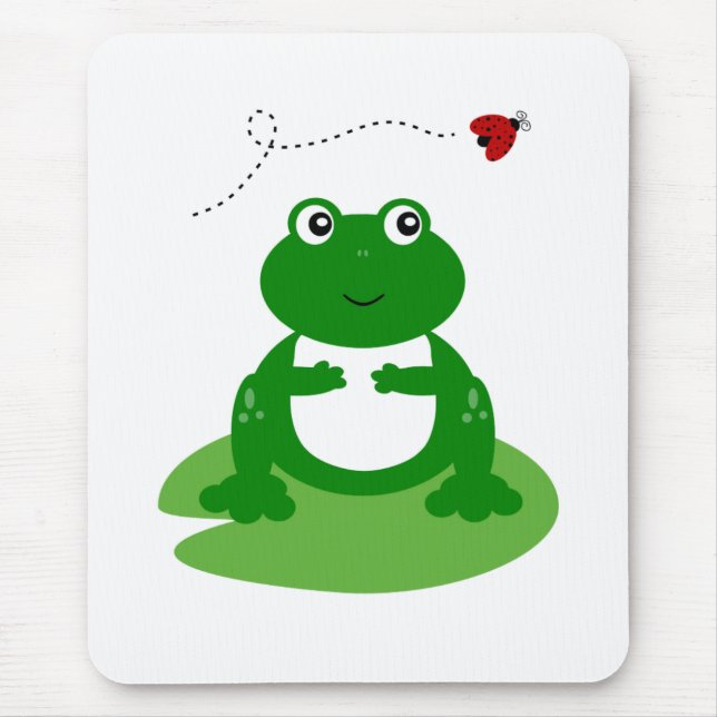 Cute Frog på Lily Pad med Ladybug Illustration Musmatta (Framsidan)