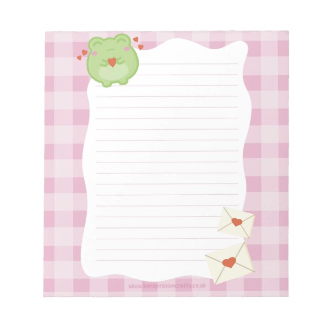 Cute frog pink love notepad, valentine note paper anteckningsblock (Framsida)