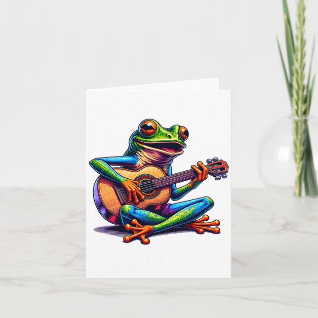 Cute Frog Playing A Guitar Dont Worry Be Hoppy _1  Kort (Framsida)