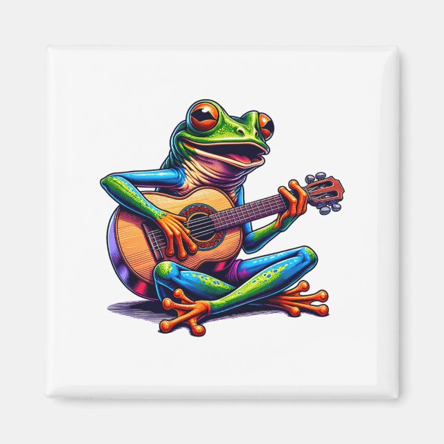 Cute Frog Playing A Guitar Dont Worry Be Hoppy _1  Magnet (Framsidan)