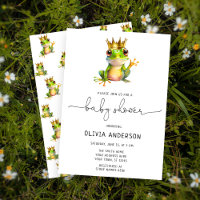 Cute Frog Prince Grönt & Guld Baby Shower