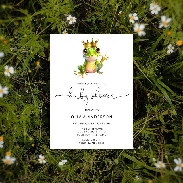 Cute Frog Prince Grönt & Guld Baby Shower Inbjudningar (Skapare uppladdad)