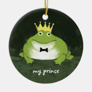 Cute Frog Prince med Anpassningsbar Text Charming  Julgransprydnad Keramik