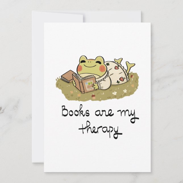 Cute Frog Reading - Books Are My Therapy Inbjudningar (Framsida)