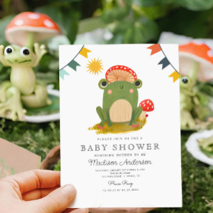 Cute Frog Red hat-champiCute Baby Shower Inbjudningar