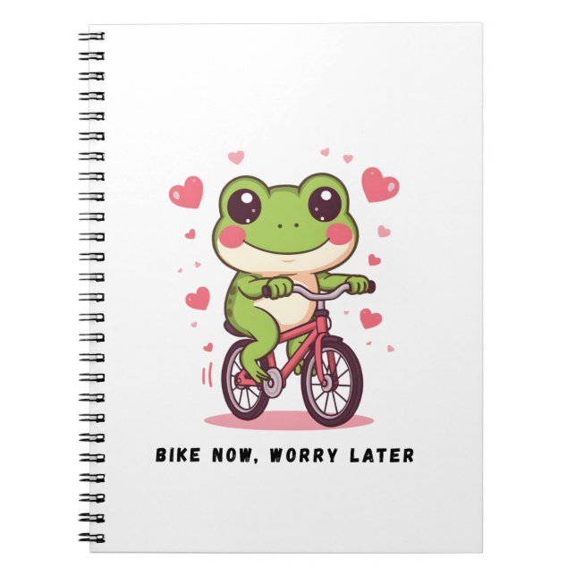 Cute Frog Riding Bicycle | Funny Frog Lover Gift Anteckningsbok (Framsidan)