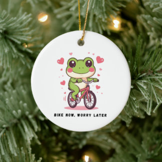 Cute Frog Riding Bicycle | Funny Frog Lover Gift Julgransprydnad Keramik