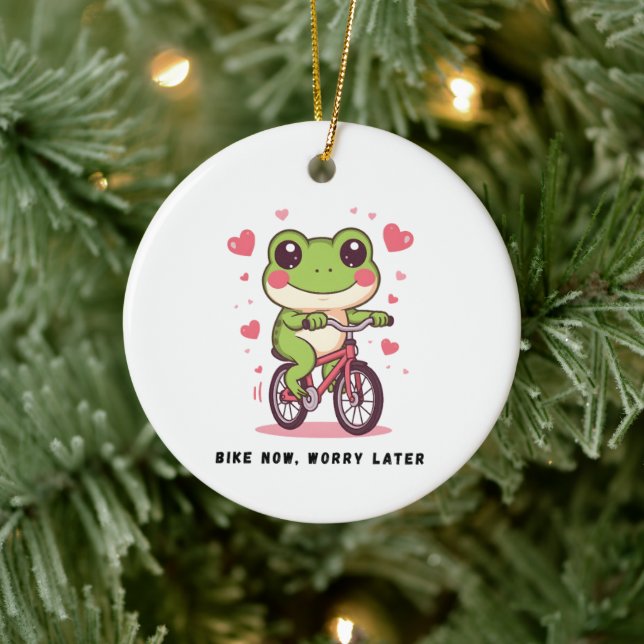 Cute Frog Riding Bicycle | Funny Frog Lover Gift Julgransprydnad Keramik (Träd)