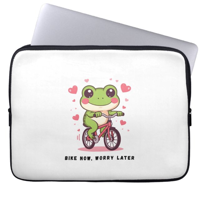 Cute Frog Riding Bicycle | Funny Frog Lover Gift Laptop Fodral (Framsidan)