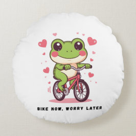 Cute Frog Riding Bicycle | Funny Frog Lover Gift Rund Kudde