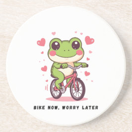 Cute Frog Riding Bicycle | Funny Frog Lover Gift Underlägg