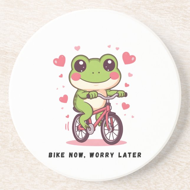 Cute Frog Riding Bicycle | Funny Frog Lover Gift Underlägg (Framsidan)