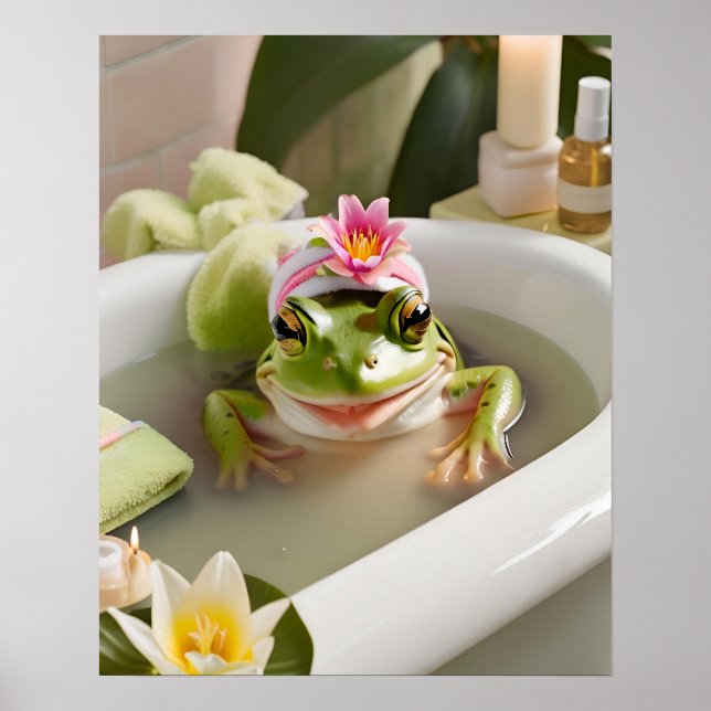 Cute Frog, Roligt Bathroom Art, Gift Idea Poster (Framsidan)