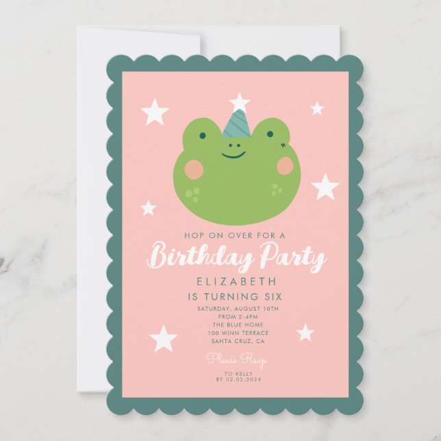 Cute Frog Rosa Grönt Lila Stars Birthday Inbjudningar (Framsida)