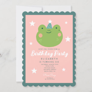 Cute Frog Rosa Grönt Lila Stars Birthday Inbjudningar