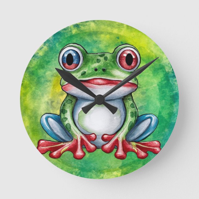 Cute Frog Rund Klocka (Framsida)