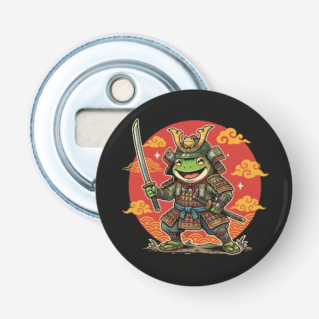 Cute Frog Samurai Cartoon Animal Warrior Design Flasköppnare (Framsidan)