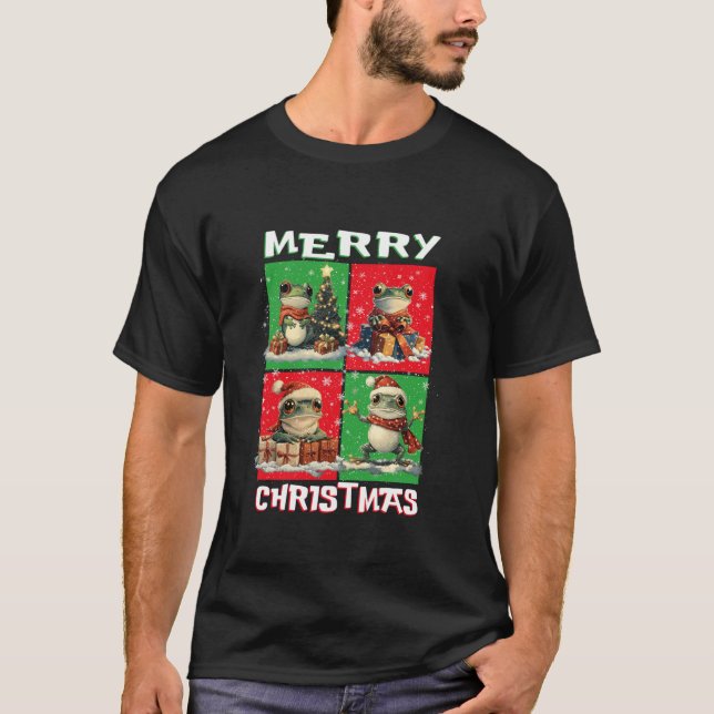 Cute Frog Santa Animals Älskare God jul Träd T Shirt (Framsida)
