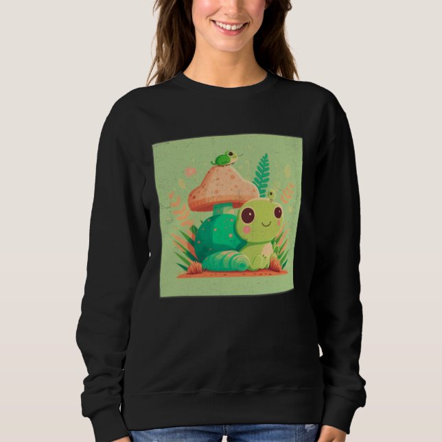 Cute Frog Snail Illustration Shell Friends Women K T Shirt (Framsida)