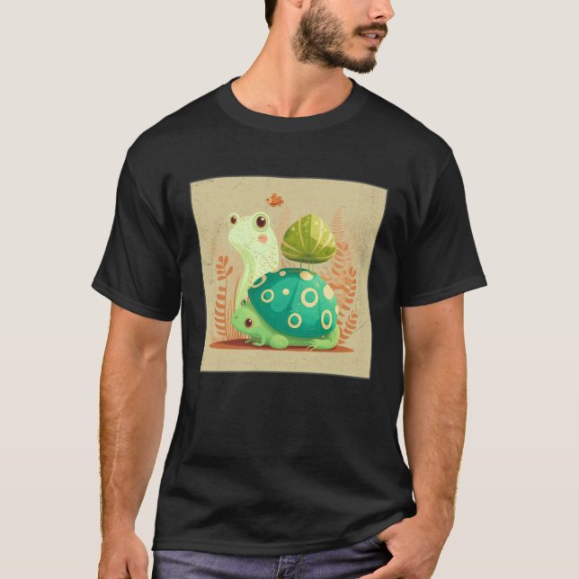 Cute Frog Snail Illustration Shell Friends Women K T Shirt (Framsida)