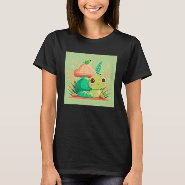 Cute Frog Snail Illustration Shell Friends Women K T Shirt (Framsida)