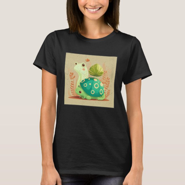 Cute Frog Snail Illustration Shell Friends Women K T Shirt (Framsida)