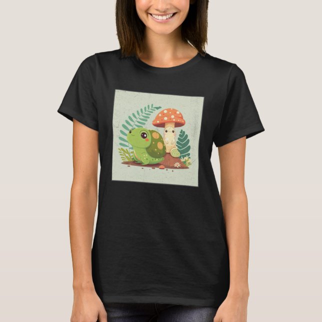 Cute Frog Snail Illustration Shell Friends Women K T Shirt (Framsida)