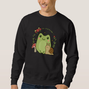 Cute Frog Snigel Mushroom Cottagecore Aesthetic Lång Ärmad Tröja