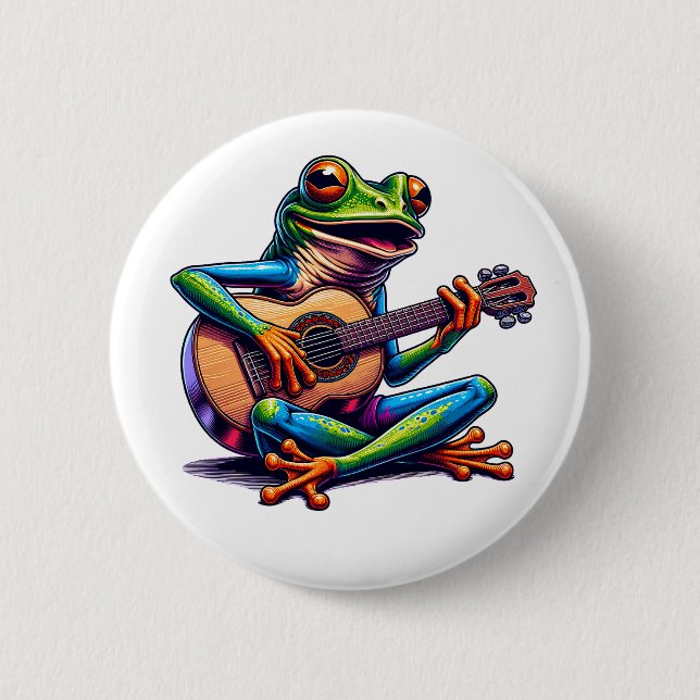 Cute Frog som spelar en gitar Knapp (Framsida)