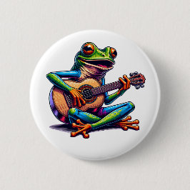 Cute Frog som spelar en gitar Knapp